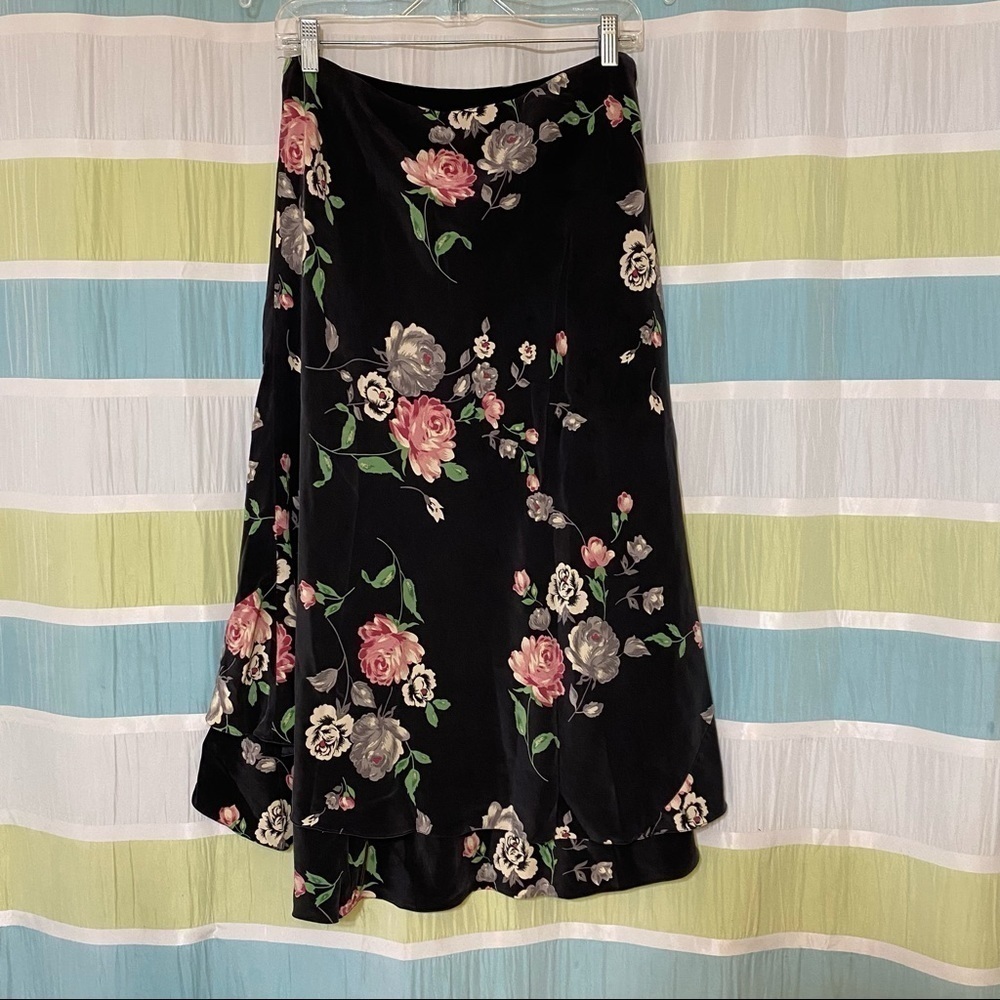 Vintage Lauren Ralph Lauren Y2K Floral Silk Skirt Sz 10P - Picture 5 of 6
